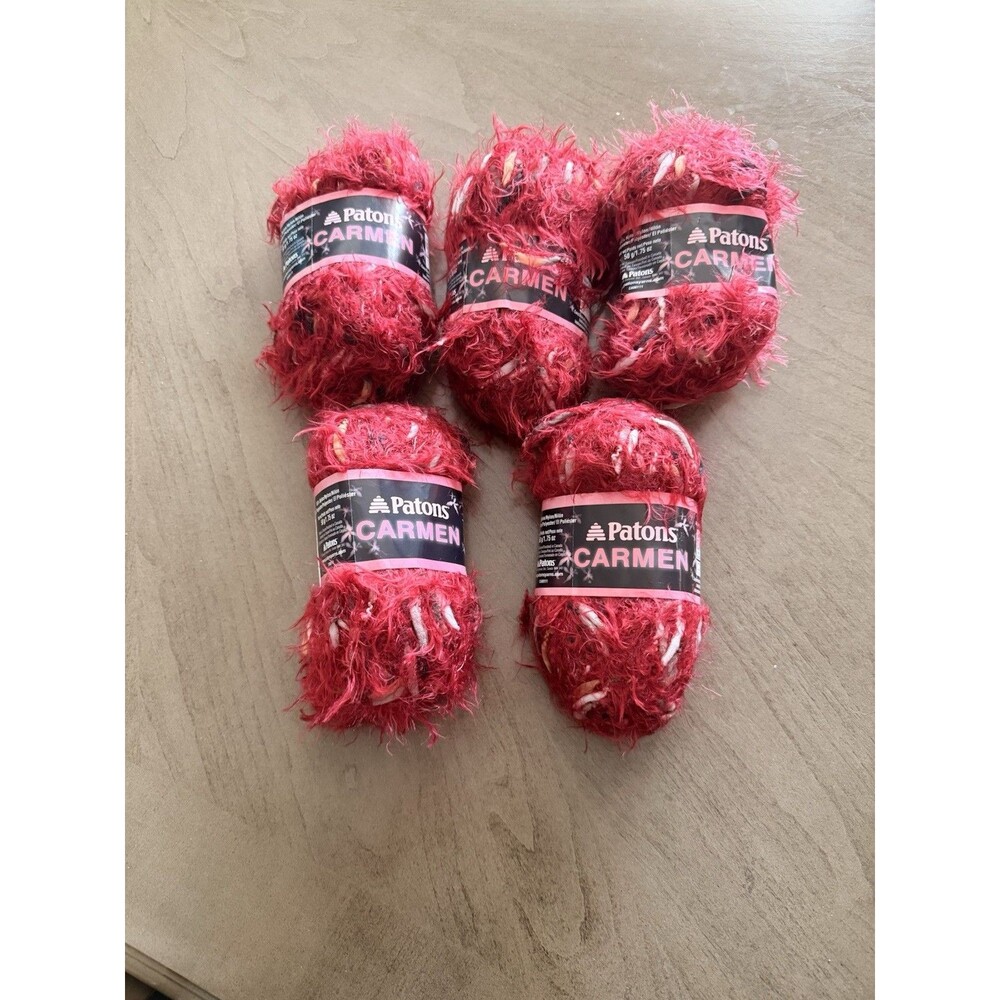 Patons Carmen Yarn Lot Of 5 In 241007 Wine Fun Fur Novelty